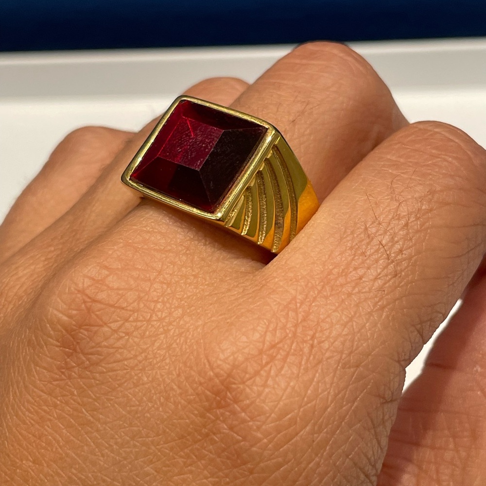 Gold and Red Stainless Steel Men's Ring